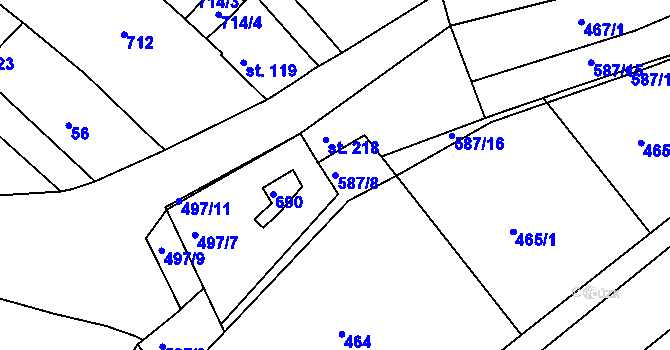 Parcela st. 587/8 v KÚ Šelešovice, Katastrální mapa