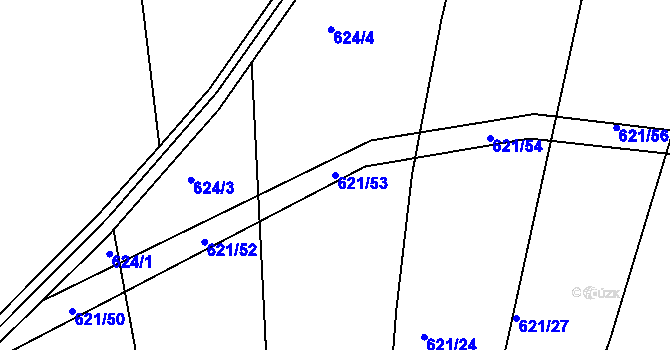 Parcela st. 621/53 v KÚ Šelešovice, Katastrální mapa