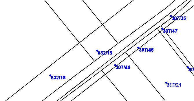 Parcela st. 632/19 v KÚ Šelešovice, Katastrální mapa