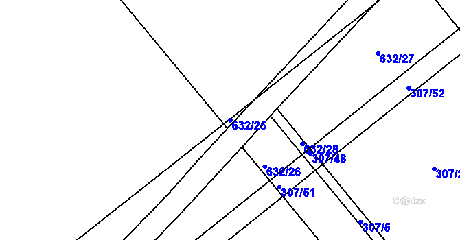 Parcela st. 632/25 v KÚ Šelešovice, Katastrální mapa