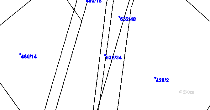 Parcela st. 632/34 v KÚ Šelešovice, Katastrální mapa