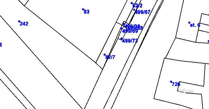 Parcela st. 82/7 v KÚ Šelešovice, Katastrální mapa