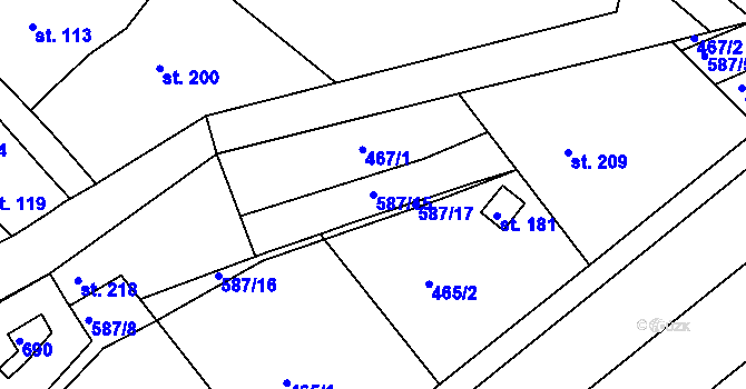 Parcela st. 587/15 v KÚ Šelešovice, Katastrální mapa