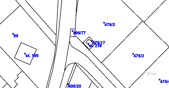 Parcela st. 476/17 v KÚ Šelešovice, Katastrální mapa