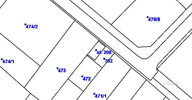Parcela st. 208 v KÚ Šelešovice, Katastrální mapa