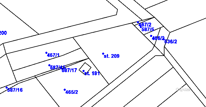 Parcela st. 209 v KÚ Šelešovice, Katastrální mapa