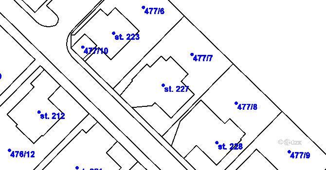 Parcela st. 227 v KÚ Šelešovice, Katastrální mapa