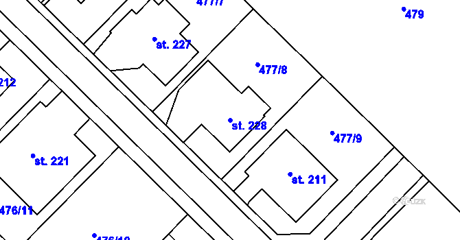 Parcela st. 228 v KÚ Šelešovice, Katastrální mapa