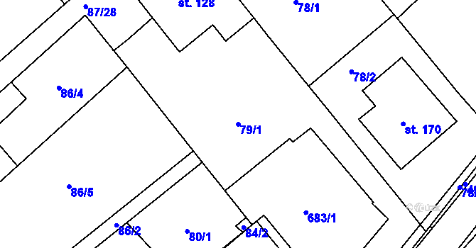 Parcela st. 79/1 v KÚ Šelešovice, Katastrální mapa