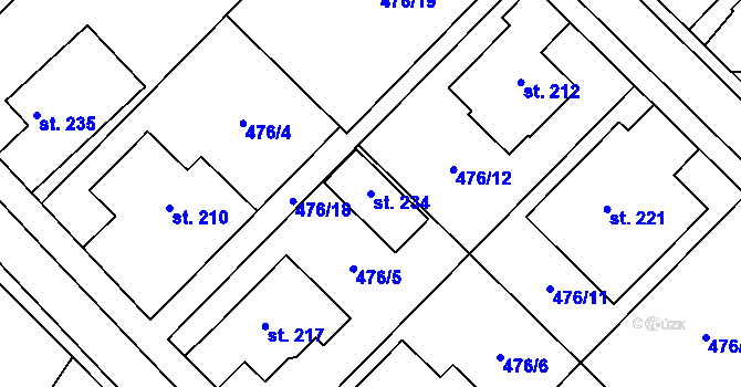 Parcela st. 234 v KÚ Šelešovice, Katastrální mapa