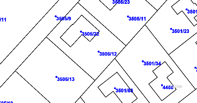 Parcela st. 3505/12 v KÚ Jaroměř, Katastrální mapa