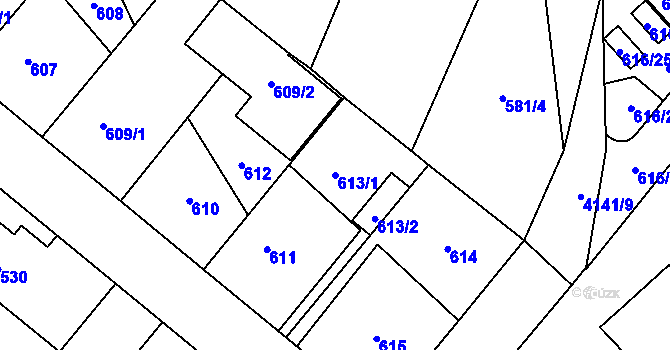 Parcela st. 613/1 v KÚ Jaroměř, Katastrální mapa