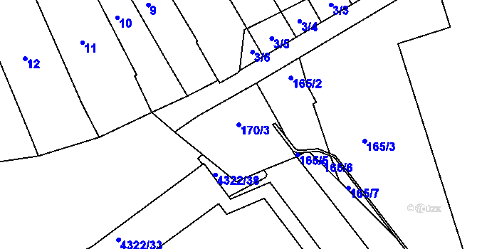 Parcela st. 170/3 v KÚ Jaroměř, Katastrální mapa