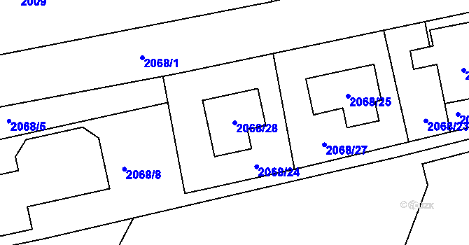 Parcela st. 2068/28 v KÚ Jaroměř, Katastrální mapa