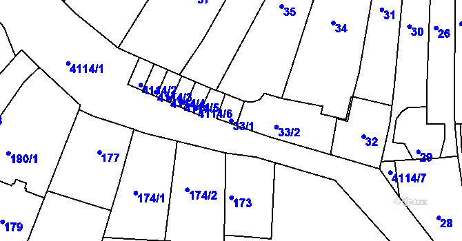 Parcela st. 33/1 v KÚ Jaroměř, Katastrální mapa