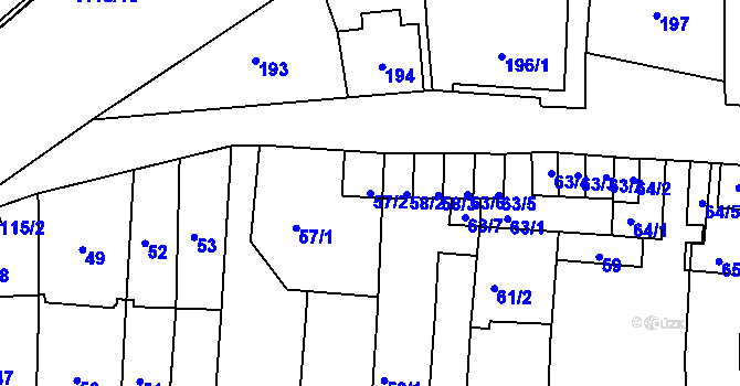 Parcela st. 57/2 v KÚ Jaroměř, Katastrální mapa