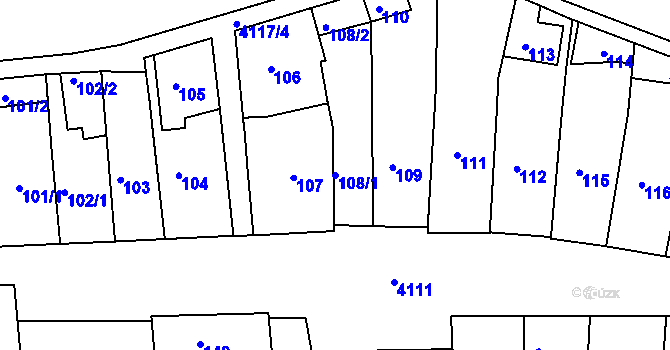 Parcela st. 108/1 v KÚ Jaroměř, Katastrální mapa