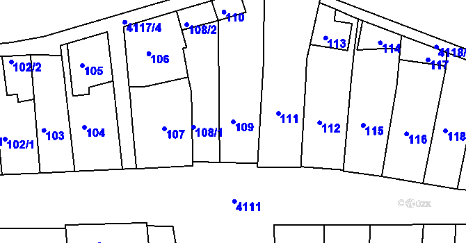 Parcela st. 109 v KÚ Jaroměř, Katastrální mapa