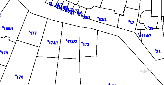 Parcela st. 173 v KÚ Jaroměř, Katastrální mapa