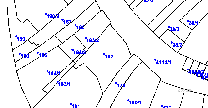 Parcela st. 182 v KÚ Jaroměř, Katastrální mapa