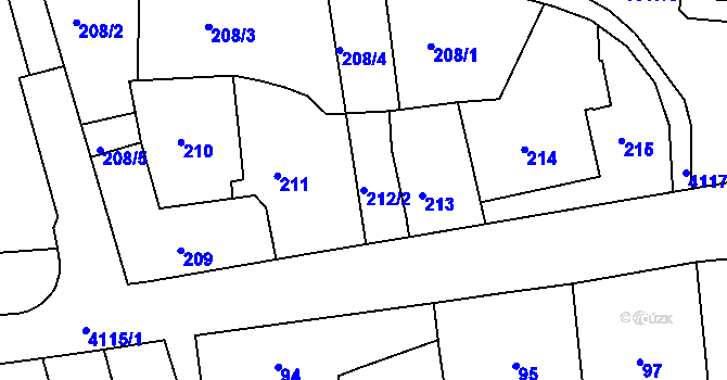 Parcela st. 212/2 v KÚ Jaroměř, Katastrální mapa