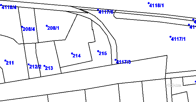 Parcela st. 215 v KÚ Jaroměř, Katastrální mapa