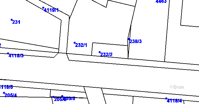 Parcela st. 232/2 v KÚ Jaroměř, Katastrální mapa