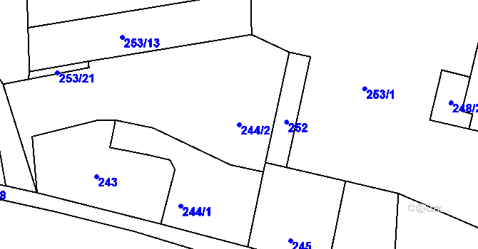 Parcela st. 244/2 v KÚ Jaroměř, Katastrální mapa