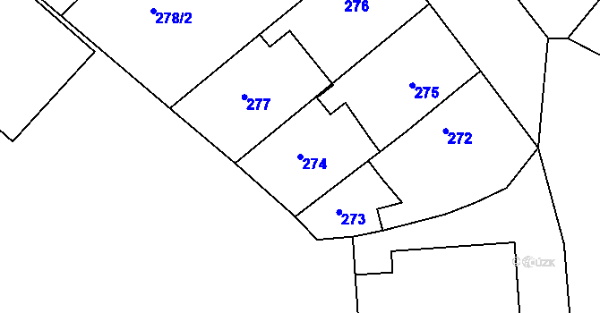 Parcela st. 274 v KÚ Jaroměř, Katastrální mapa