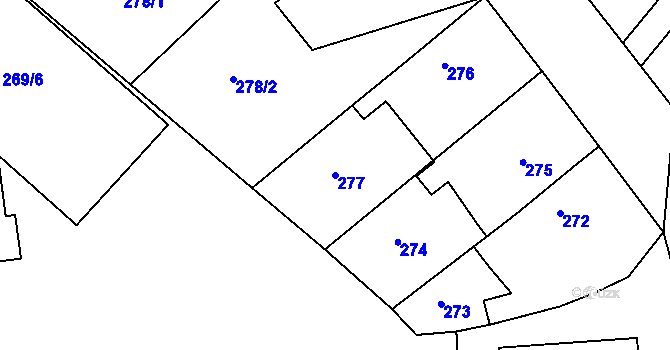 Parcela st. 277 v KÚ Jaroměř, Katastrální mapa