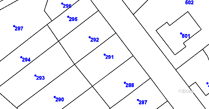 Parcela st. 291 v KÚ Jaroměř, Katastrální mapa