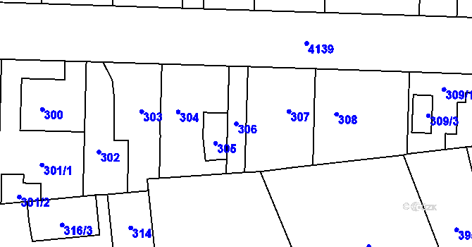 Parcela st. 306 v KÚ Jaroměř, Katastrální mapa