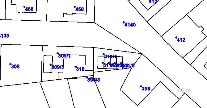 Parcela st. 311/1 v KÚ Jaroměř, Katastrální mapa