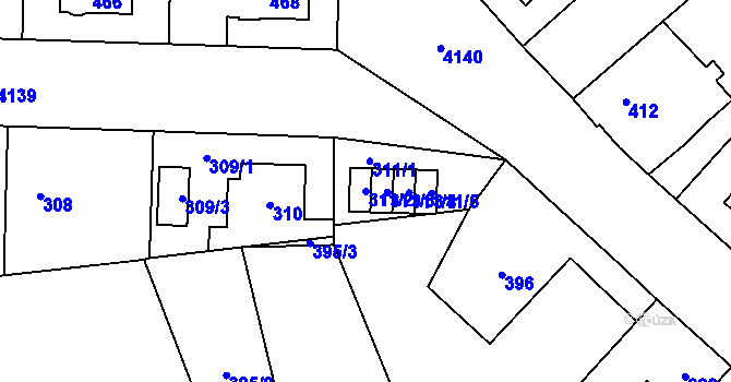 Parcela st. 311/2 v KÚ Jaroměř, Katastrální mapa