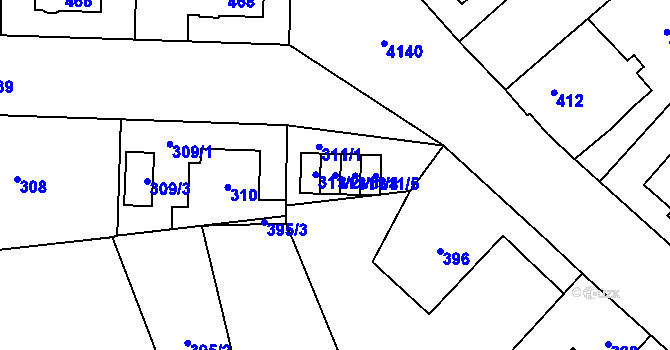 Parcela st. 311/3 v KÚ Jaroměř, Katastrální mapa