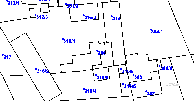 Parcela st. 315 v KÚ Jaroměř, Katastrální mapa
