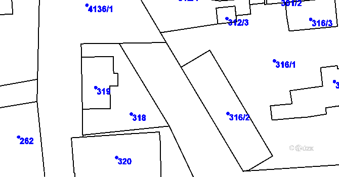 Parcela st. 317 v KÚ Jaroměř, Katastrální mapa