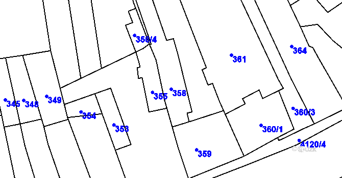 Parcela st. 358 v KÚ Jaroměř, Katastrální mapa