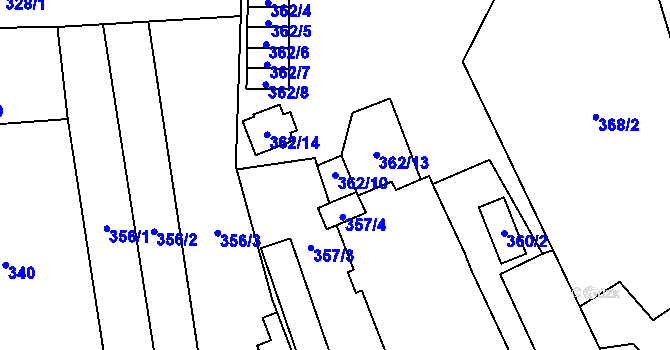 Parcela st. 362/10 v KÚ Jaroměř, Katastrální mapa