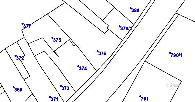 Parcela st. 376 v KÚ Jaroměř, Katastrální mapa