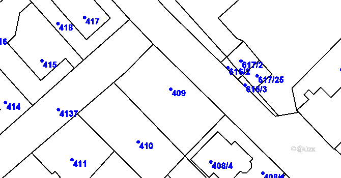 Parcela st. 409 v KÚ Jaroměř, Katastrální mapa
