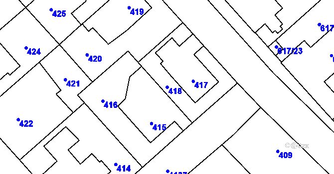 Parcela st. 418 v KÚ Jaroměř, Katastrální mapa