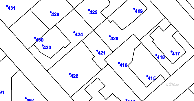 Parcela st. 421 v KÚ Jaroměř, Katastrální mapa