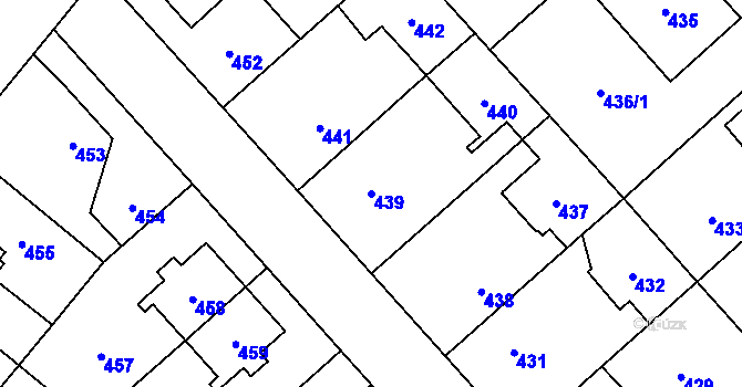Parcela st. 439 v KÚ Jaroměř, Katastrální mapa