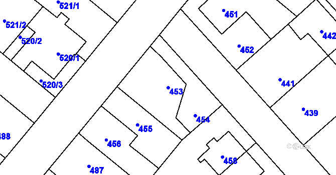 Parcela st. 453 v KÚ Jaroměř, Katastrální mapa