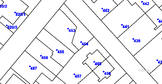 Parcela st. 454 v KÚ Jaroměř, Katastrální mapa