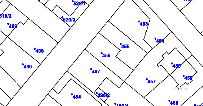 Parcela st. 456 v KÚ Jaroměř, Katastrální mapa