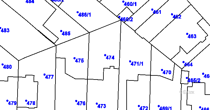 Parcela st. 474 v KÚ Jaroměř, Katastrální mapa