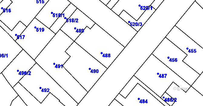 Parcela st. 488 v KÚ Jaroměř, Katastrální mapa