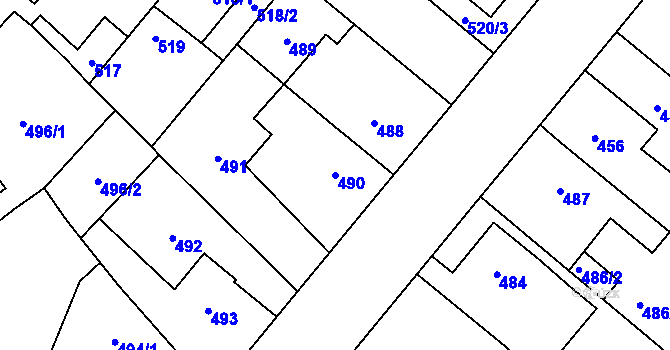 Parcela st. 490 v KÚ Jaroměř, Katastrální mapa